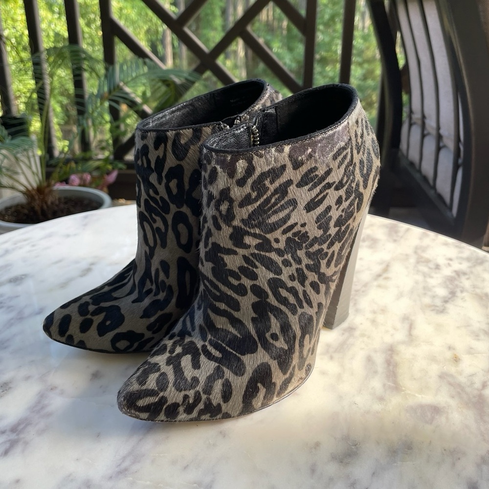 ALDO Pony Hair Leopard Print Heeled Booties – Size 6.5US / 37EU